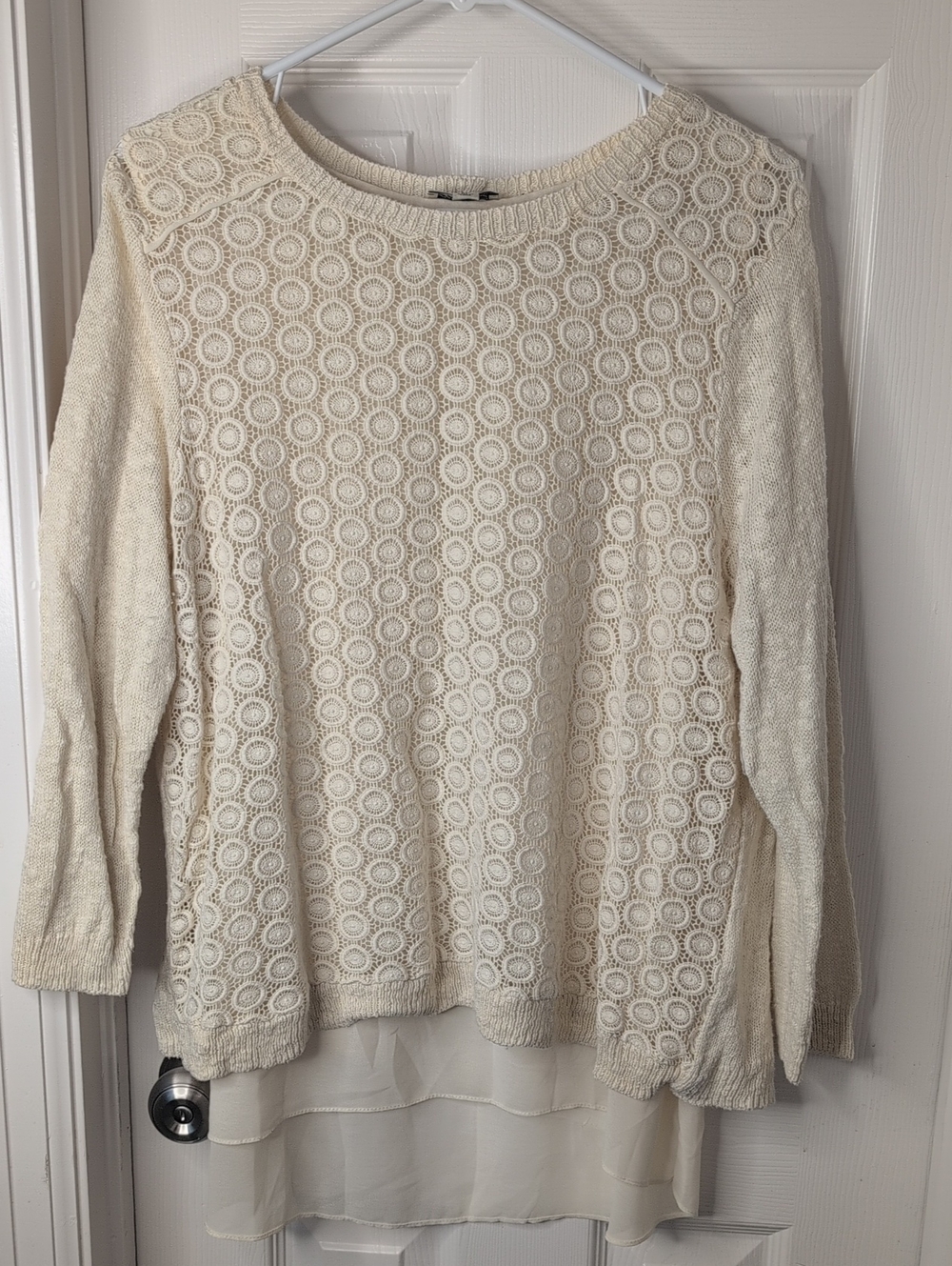 Lucky Brand Cream Crochet Knit Layered Sweater Size XL